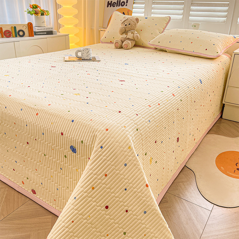 Acoperire pat din tifon dublu strat, husă antiderapantă în stil tatami pentru saltea, set de 3 piese, imprimeu cu desene animate, vopsire reactiva, fibre sintetice