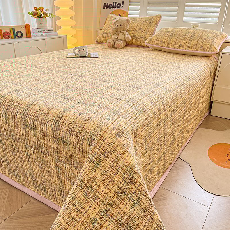 Acoperire pat din tifon dublu strat, husă antiderapantă în stil tatami pentru saltea, set de 3 piese, imprimeu cu desene animate, vopsire reactiva, fibre sintetice