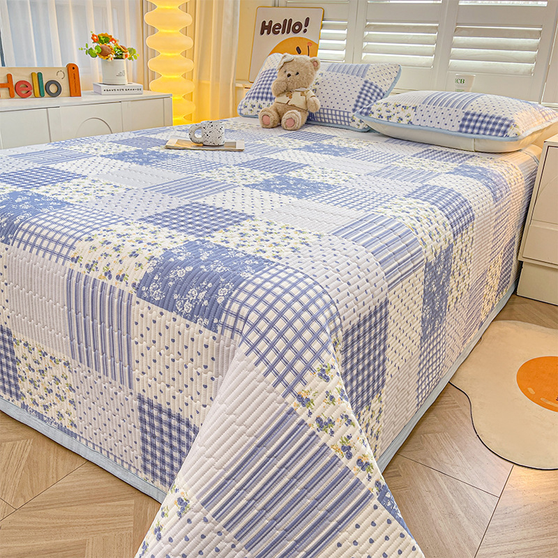 Acoperire pat din tifon dublu strat, husă antiderapantă în stil tatami pentru saltea, set de 3 piese, imprimeu cu desene animate, vopsire reactiva, fibre sintetice