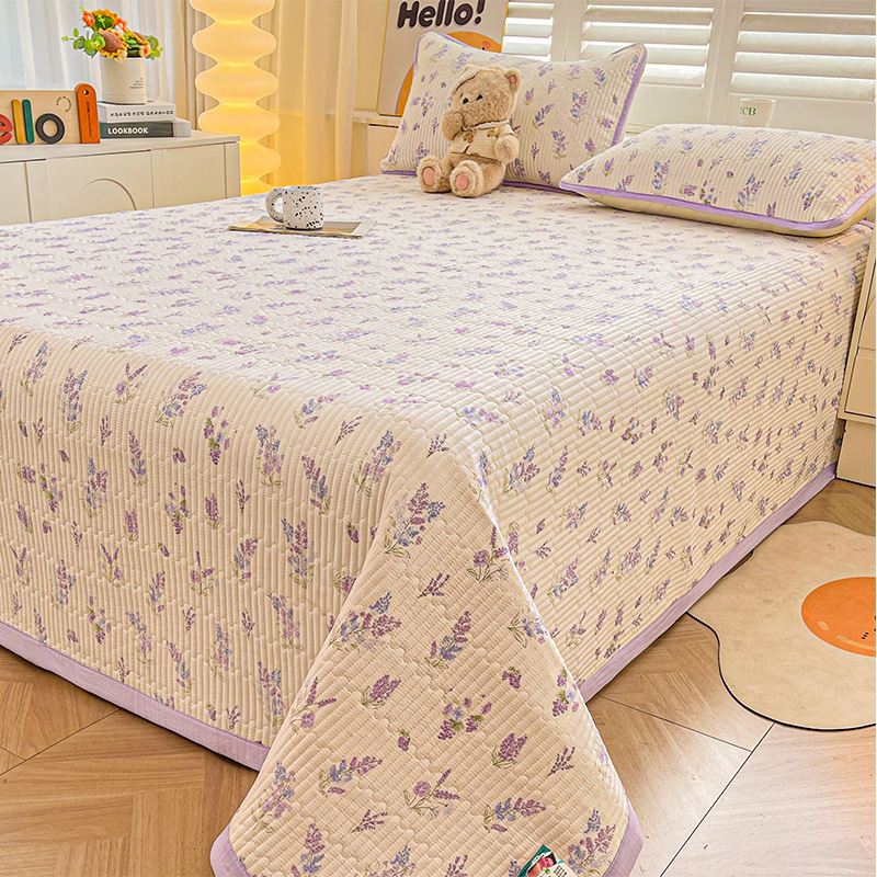 Acoperire pat din tifon dublu strat, husă antiderapantă în stil tatami pentru saltea, set de 3 piese, imprimeu cu desene animate, vopsire reactiva, fibre sintetice