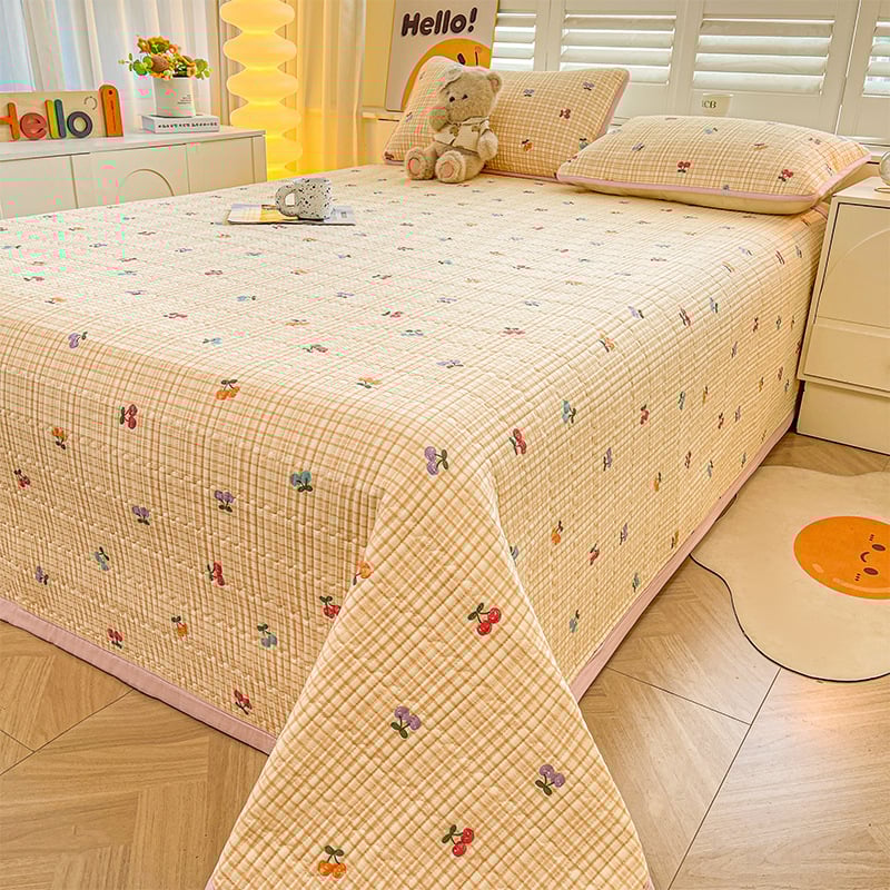 Acoperire pat din tifon dublu strat, husă antiderapantă în stil tatami pentru saltea, set de 3 piese, imprimeu cu desene animate, vopsire reactiva, fibre sintetice