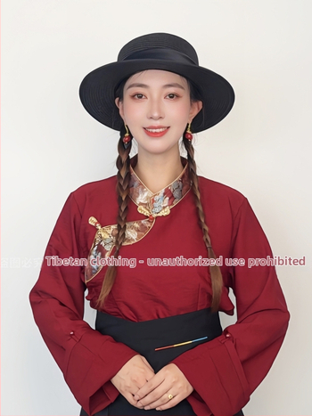 Ženska košulja tibetanskog stila sa zlatnim obrubom vezenom za folklorne plesove
