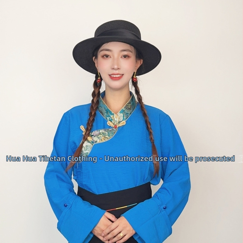 Ženska košulja tibetanskog stila sa zlatnim obrubom vezenom za folklorne plesove