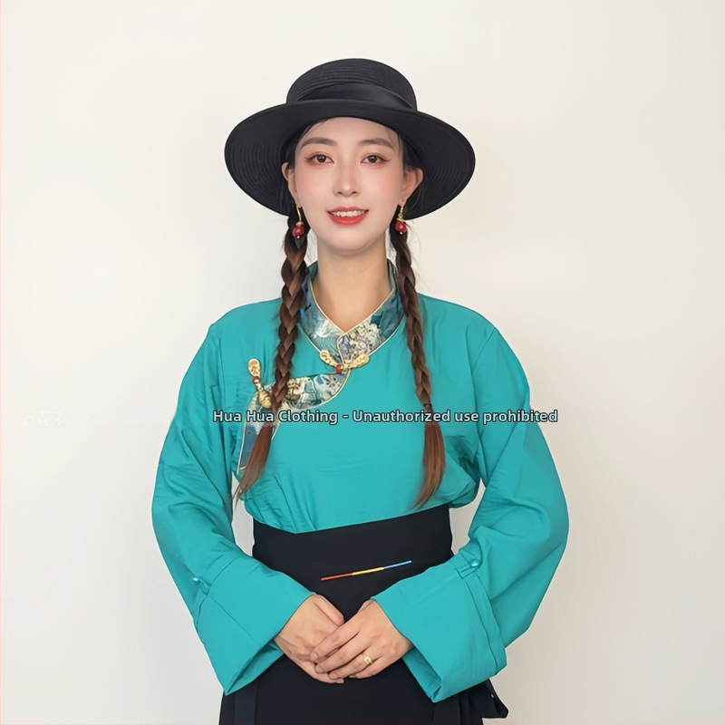 Ženska košulja tibetanskog stila sa zlatnim obrubom vezenom za folklorne plesove