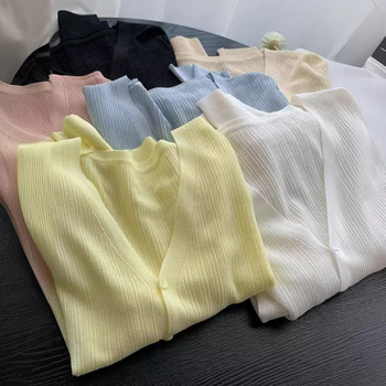 Ice Silk Knit Кардиган, дълги ръкави, тънък, UPF40+, полиестер