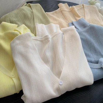 Ice Silk Knit Кардиган, дълги ръкави, тънък, UPF40+, полиестер