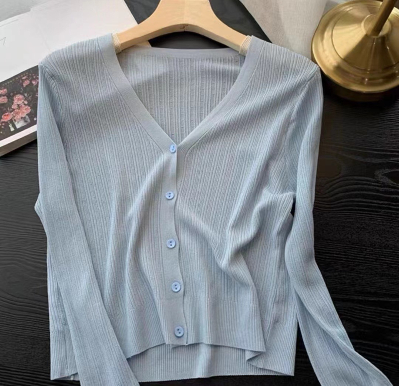 Ice Silk Knit Кардиган, дълги ръкави, тънък, UPF40+, полиестер