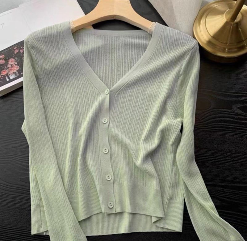 Ice Silk Knit Кардиган, дълги ръкави, тънък, UPF40+, полиестер