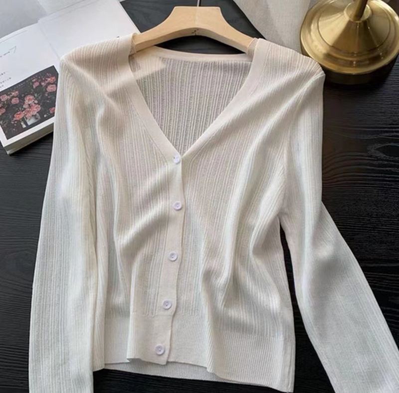 Ice Silk Knit Кардиган, дълги ръкави, тънък, UPF40+, полиестер