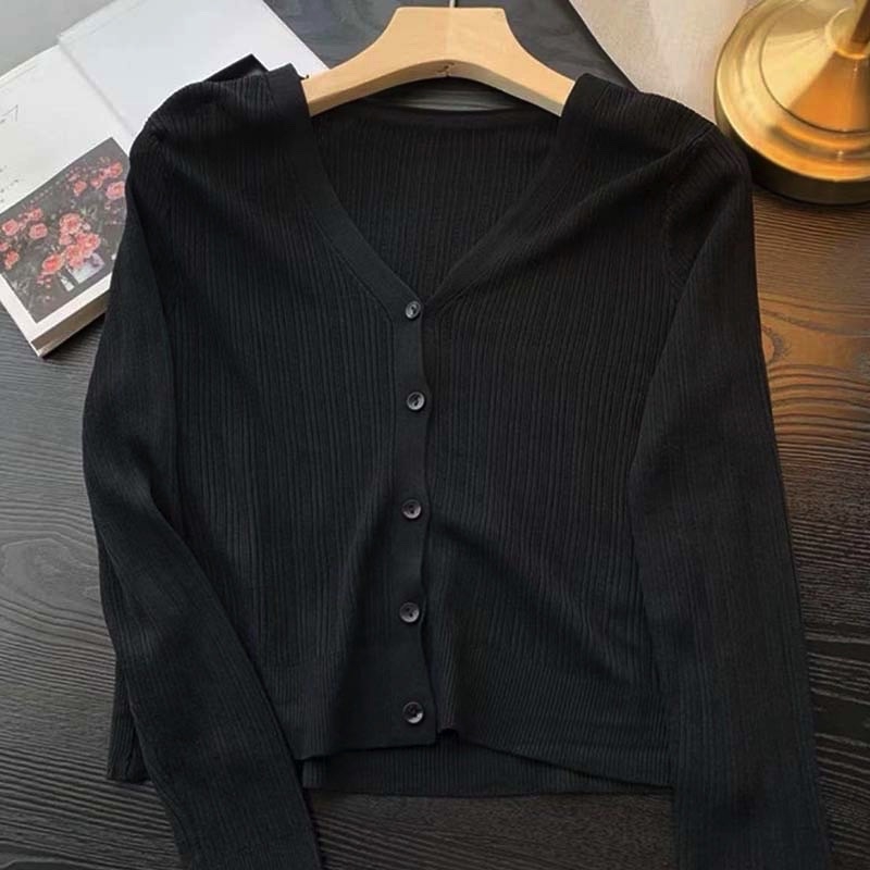 Ice Silk Knit Кардиган, дълги ръкави, тънък, UPF40+, полиестер