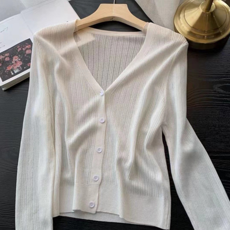 Ice Silk Knit Кардиган, дълги ръкави, тънък, UPF40+, полиестер