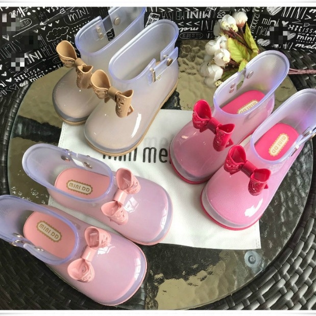 Детски гумени ботуши за дъжд за момичета, нисък цилиндър, панделка, PVC горна част, PVC подметка, подходящи за пролет