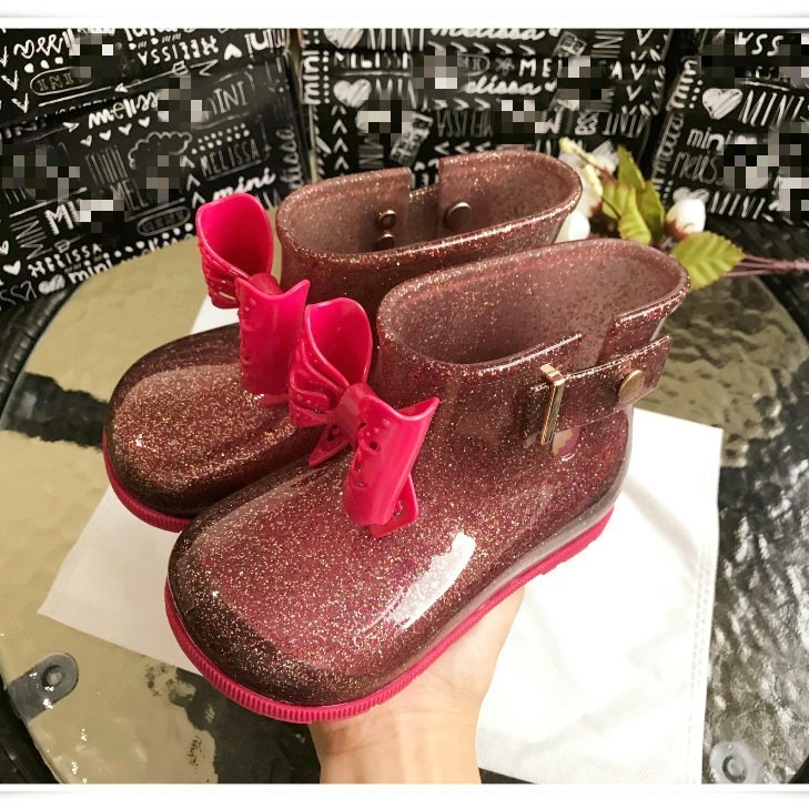 Детски гумени ботуши за дъжд за момичета, нисък цилиндър, панделка, PVC горна част, PVC подметка, подходящи за пролет