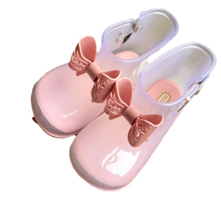 Детски гумени ботуши за дъжд за момичета, нисък цилиндър, панделка, PVC горна част, PVC подметка, подходящи за пролет