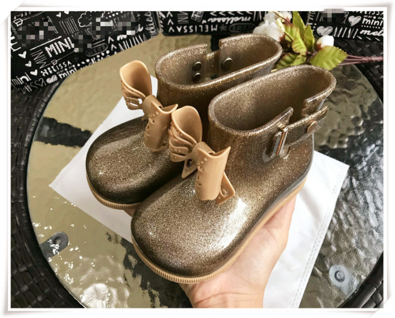 Детски гумени ботуши за дъжд за момичета, нисък цилиндър, панделка, PVC горна част, PVC подметка, подходящи за пролет