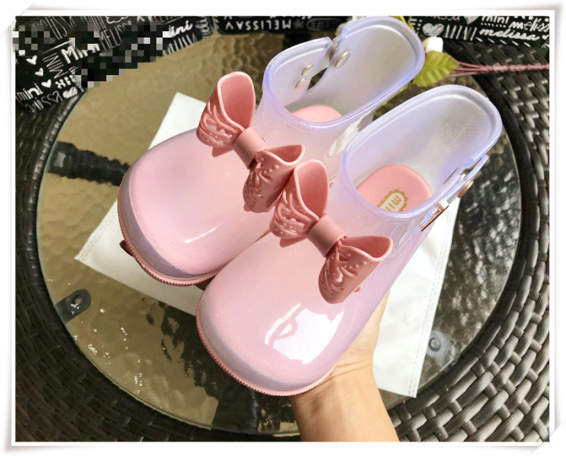 Детски гумени ботуши за дъжд за момичета, нисък цилиндър, панделка, PVC горна част, PVC подметка, подходящи за пролет