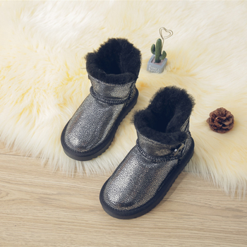 Uniszex gyerek bokacsizmája bokáig érő, marha bőr felső rész, fleece bélés, vastag szigetelés, GLQUGGWL