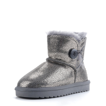 Uniszex gyerek bokacsizmája bokáig érő, marha bőr felső rész, fleece bélés, vastag szigetelés, GLQUGGWL