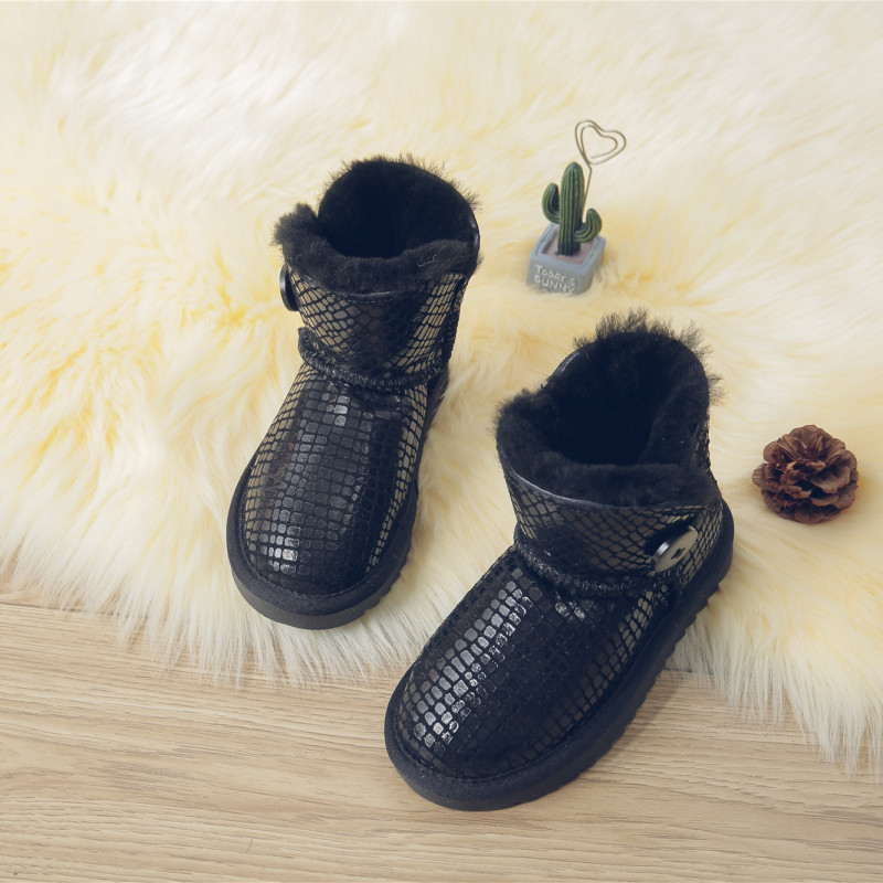 Uniszex gyerek bokacsizmája bokáig érő, marha bőr felső rész, fleece bélés, vastag szigetelés, GLQUGGWL