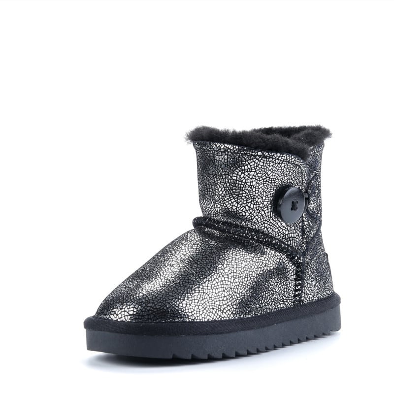 Uniszex gyerek bokacsizmája bokáig érő, marha bőr felső rész, fleece bélés, vastag szigetelés, GLQUGGWL