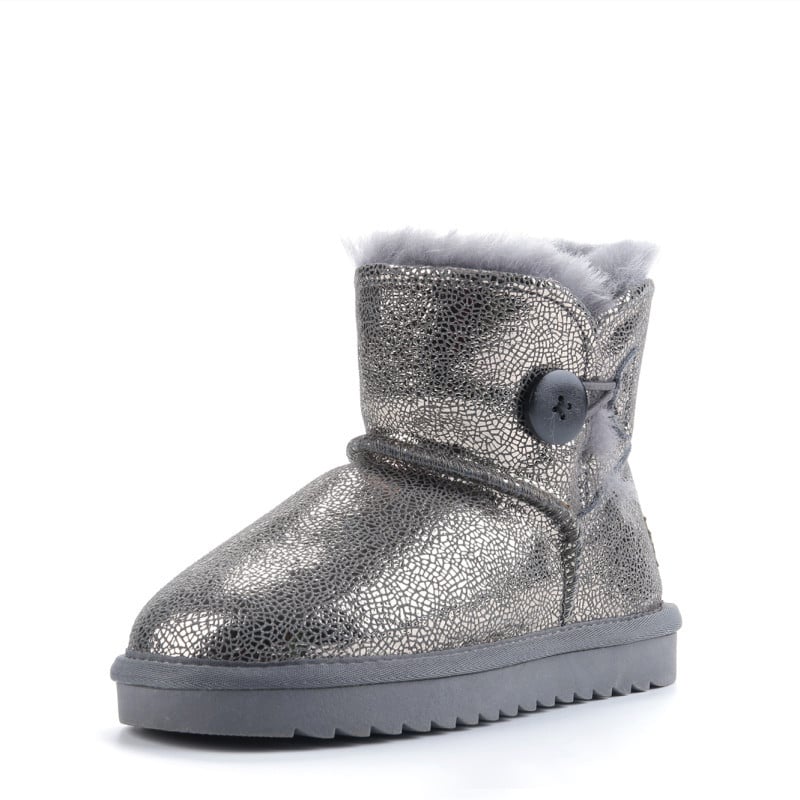 Uniszex gyerek bokacsizmája bokáig érő, marha bőr felső rész, fleece bélés, vastag szigetelés, GLQUGGWL