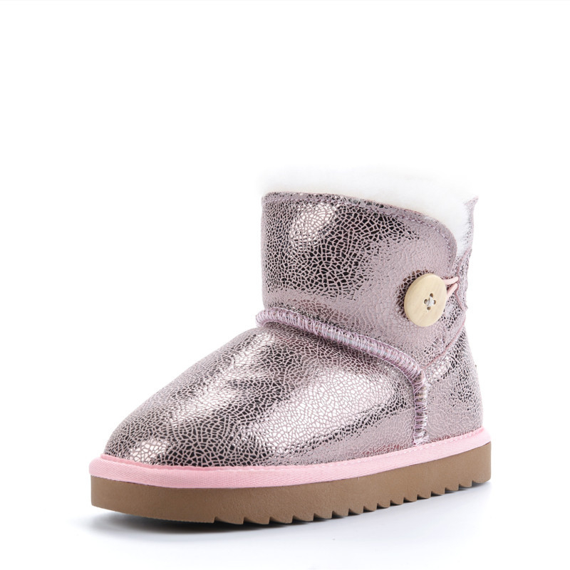 Uniszex gyerek bokacsizmája bokáig érő, marha bőr felső rész, fleece bélés, vastag szigetelés, GLQUGGWL