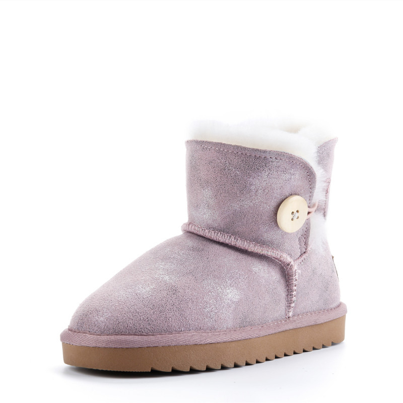 Uniszex gyerek bokacsizmája bokáig érő, marha bőr felső rész, fleece bélés, vastag szigetelés, GLQUGGWL