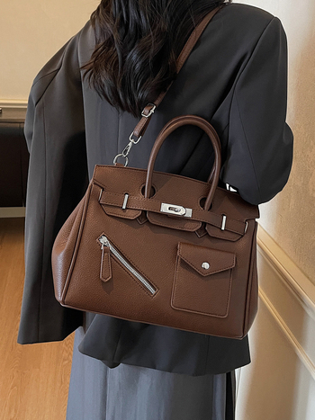 Crossbody torba u gradskom stilu, PU materijal, horizontalni kvadratni oblik, zaključavanje, unutarnja džep sa zipom