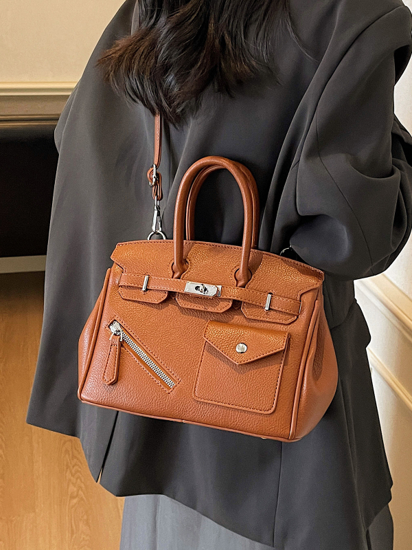 Crossbody torba u gradskom stilu, PU materijal, horizontalni kvadratni oblik, zaključavanje, unutarnja džep sa zipom