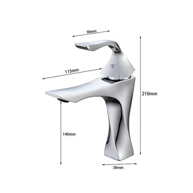 Кран за умивалник с въртящ се дизайн, гореща и студена вода, защита против пръски, корпус от цинкова сплав, керамичен клапан, електроплакиран завършек, диаметър на седалката 32–42 мм