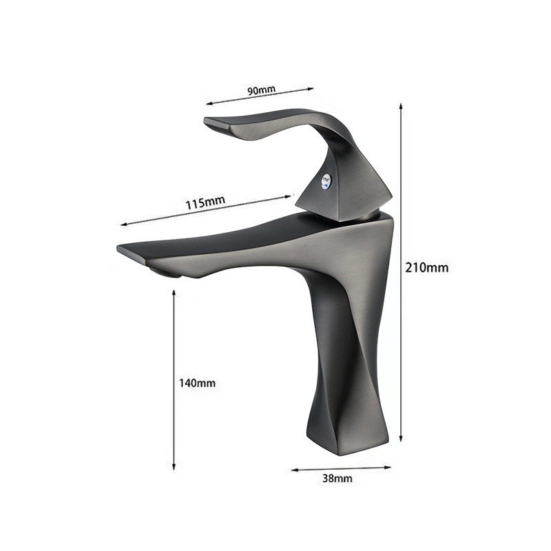 Кран за умивалник с въртящ се дизайн, гореща и студена вода, защита против пръски, корпус от цинкова сплав, керамичен клапан, електроплакиран завършек, диаметър на седалката 32–42 мм