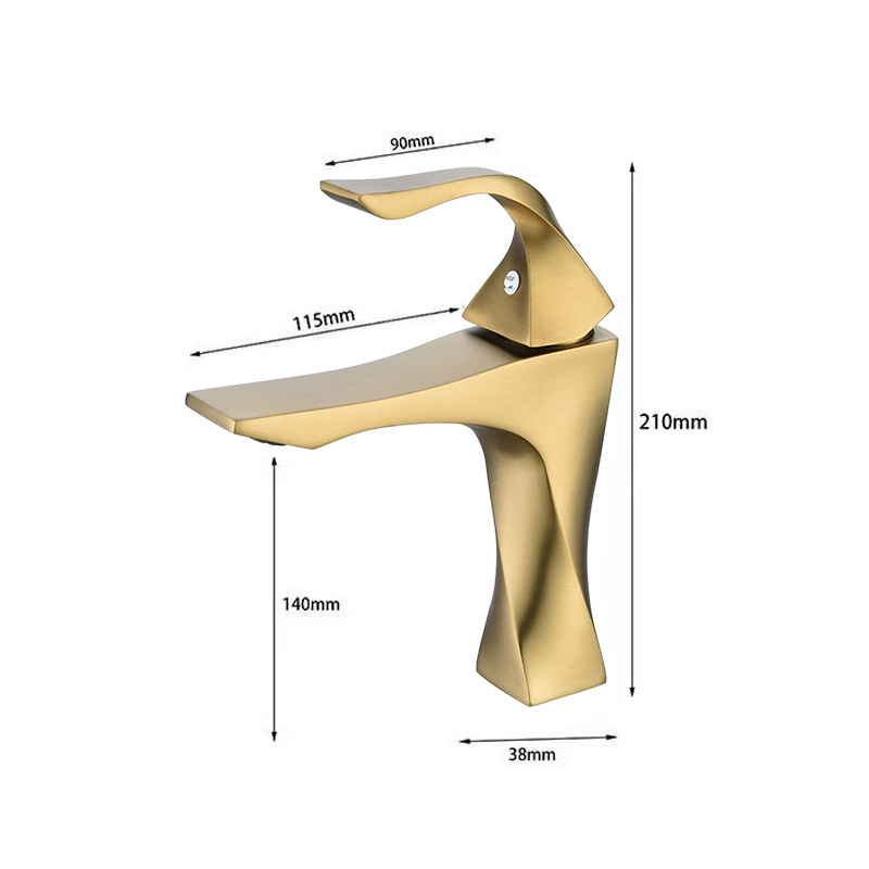 Кран за умивалник с въртящ се дизайн, гореща и студена вода, защита против пръски, корпус от цинкова сплав, керамичен клапан, електроплакиран завършек, диаметър на седалката 32–42 мм