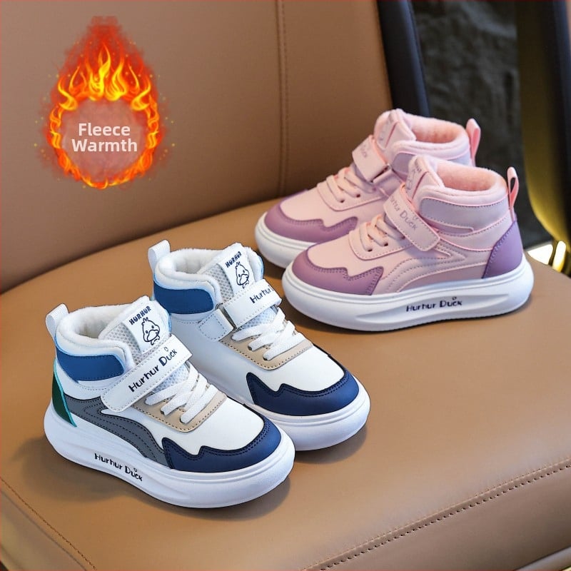 Little Yellow Duck uniszex gyerek sportcipő magas szárú fleece bélés – műbőr felsőrész, PVC talp, Velcro zárás, 2025-ös tél