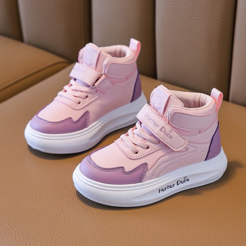 Little Yellow Duck uniszex gyerek sportcipő magas szárú fleece bélés – műbőr felsőrész, PVC talp, Velcro zárás, 2025-ös tél