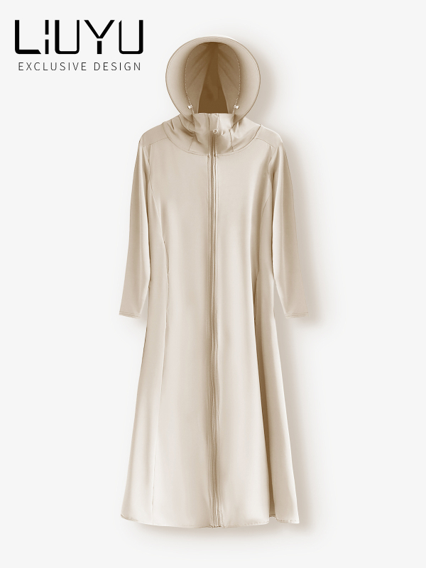 Женско слънцезащитно облекло с дълги ръкави, надколенна дължина, дишащ Ice Silk плат, UPF50+, Slim fit