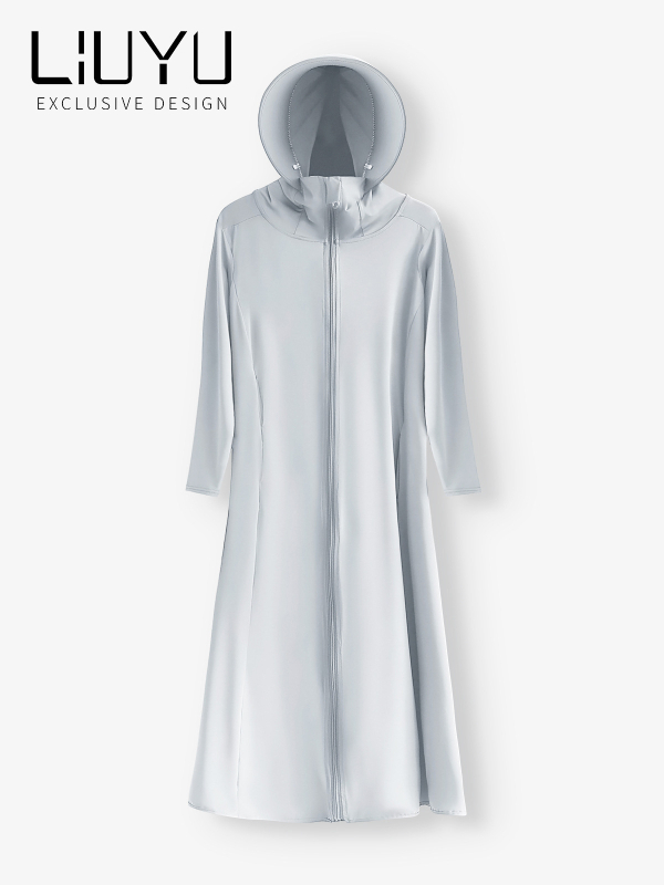 Женско слънцезащитно облекло с дълги ръкави, надколенна дължина, дишащ Ice Silk плат, UPF50+, Slim fit