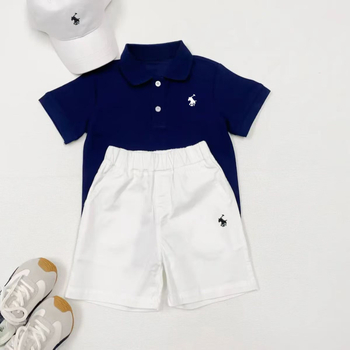 Σετ πόλο για παιδιά: πόλο πουκάμισο με κοντά μανίκια και σορτς, αναπνεύσιμο βαμβάκι, γιακάς polo, unisex, 3–8 ετών