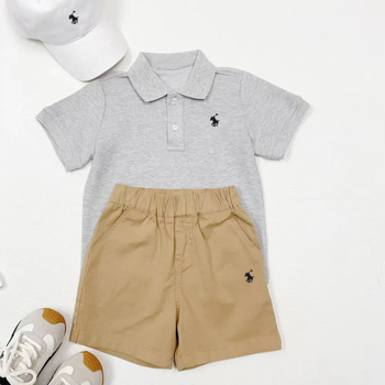 Σετ πόλο για παιδιά: πόλο πουκάμισο με κοντά μανίκια και σορτς, αναπνεύσιμο βαμβάκι, γιακάς polo, unisex, 3–8 ετών