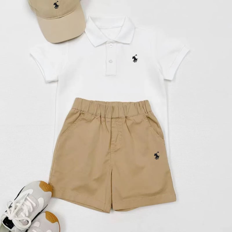 Σετ πόλο για παιδιά: πόλο πουκάμισο με κοντά μανίκια και σορτς, αναπνεύσιμο βαμβάκι, γιακάς polo, unisex, 3–8 ετών