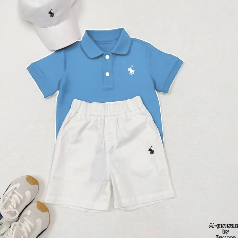 Detský letný set polo tričko a šortky, priedušná bavlna, s golierom polo, krátke rukávy, unisex, vek 3–8 rokov