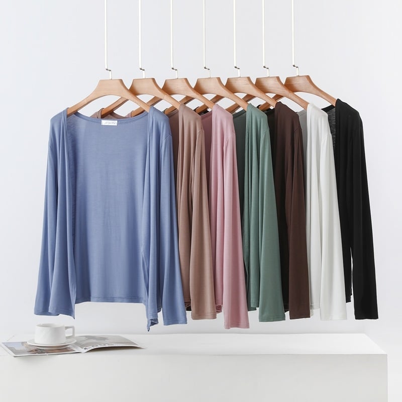 Modalové vonkajšie oblečenie, otvorený predný diel, tenké, dlhé rukávy, voľný strih, patchwork, obsah modal 90–95%