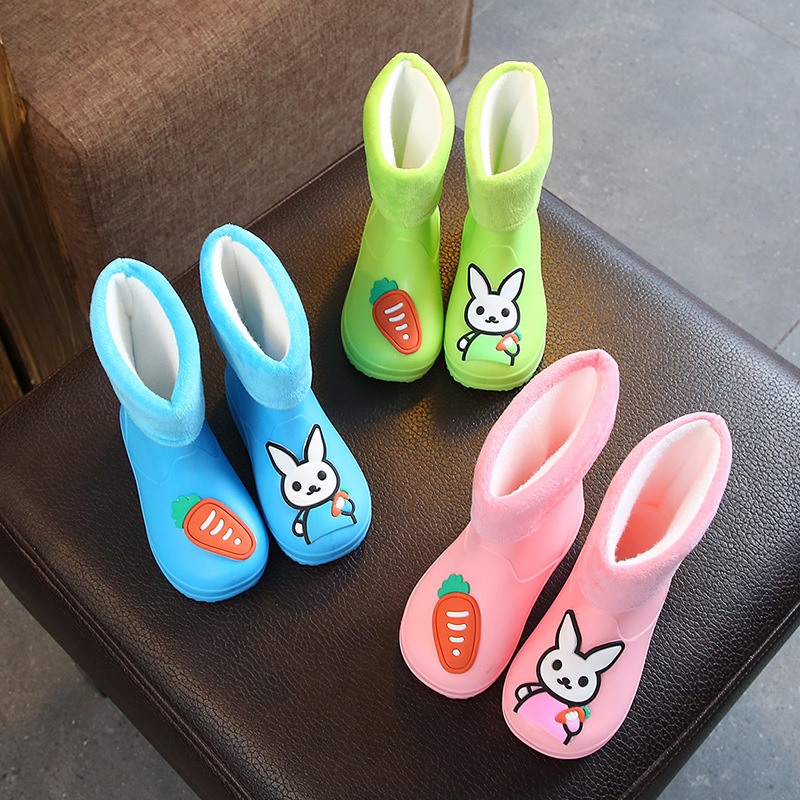 Детски ботуши за дъжд с карикатурен принт, леки, водоустойчиви, подплатени с флис и нехлъзгаща подметка, за възраст 1-6 години