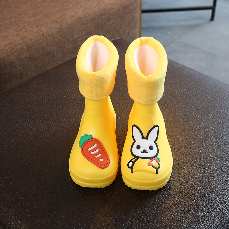 Детски ботуши за дъжд с карикатурен принт, леки, водоустойчиви, подплатени с флис и нехлъзгаща подметка, за възраст 1-6 години