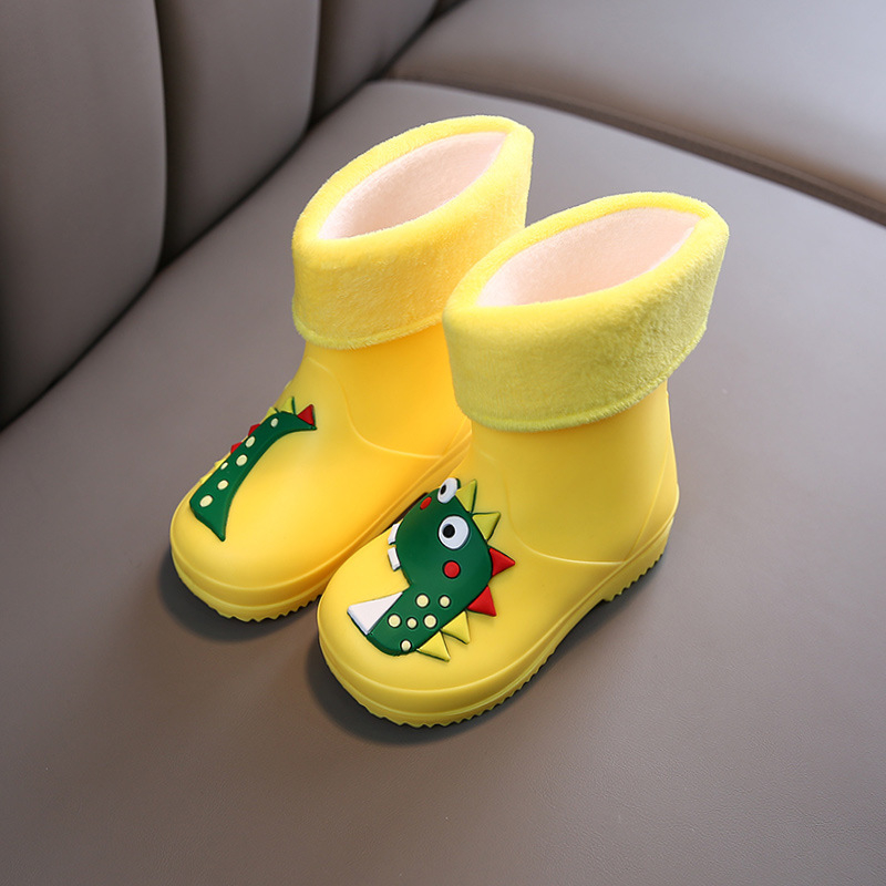 Детски ботуши за дъжд с карикатурен принт, леки, водоустойчиви, подплатени с флис и нехлъзгаща подметка, за възраст 1-6 години