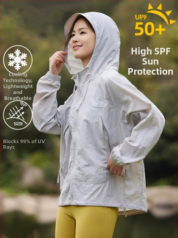 Unisex ultralagana jakna s UV zaštitom UPF50+, 100% najlon, prozračna, brzo se suši, kapuljača, za ljetne aktivnosti na otvorenom