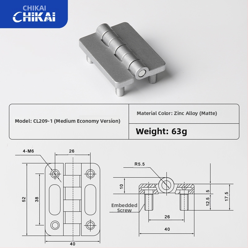 CL209 cinkötvözetű szokványos négyszögletes csukló disztribúciós dobozokhoz — modellek CL209-1, CL209-A, CL209-1C; anyag: cinkötvözet; felületkezelés: elektroplakkolás és polírozás; márka: Chikai