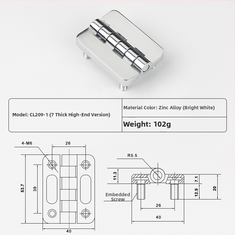 CL209 cinkötvözetű szokványos négyszögletes csukló disztribúciós dobozokhoz — modellek CL209-1, CL209-A, CL209-1C; anyag: cinkötvözet; felületkezelés: elektroplakkolás és polírozás; márka: Chikai