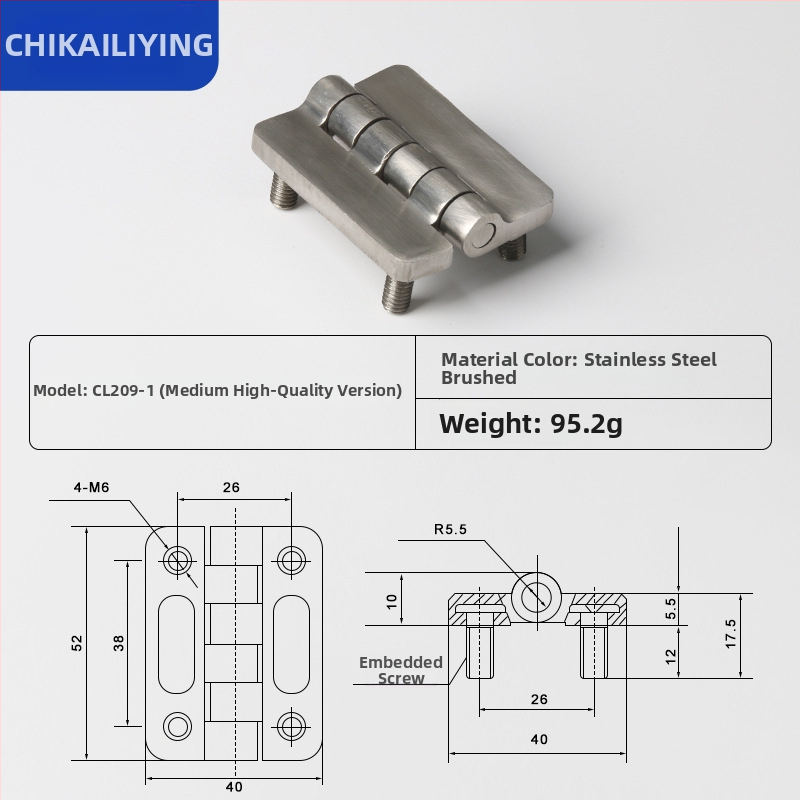 CL209 cinkötvözetű szokványos négyszögletes csukló disztribúciós dobozokhoz — modellek CL209-1, CL209-A, CL209-1C; anyag: cinkötvözet; felületkezelés: elektroplakkolás és polírozás; márka: Chikai