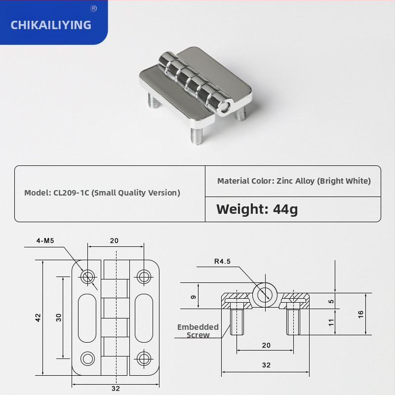 CL209 cinkötvözetű szokványos négyszögletes csukló disztribúciós dobozokhoz — modellek CL209-1, CL209-A, CL209-1C; anyag: cinkötvözet; felületkezelés: elektroplakkolás és polírozás; márka: Chikai