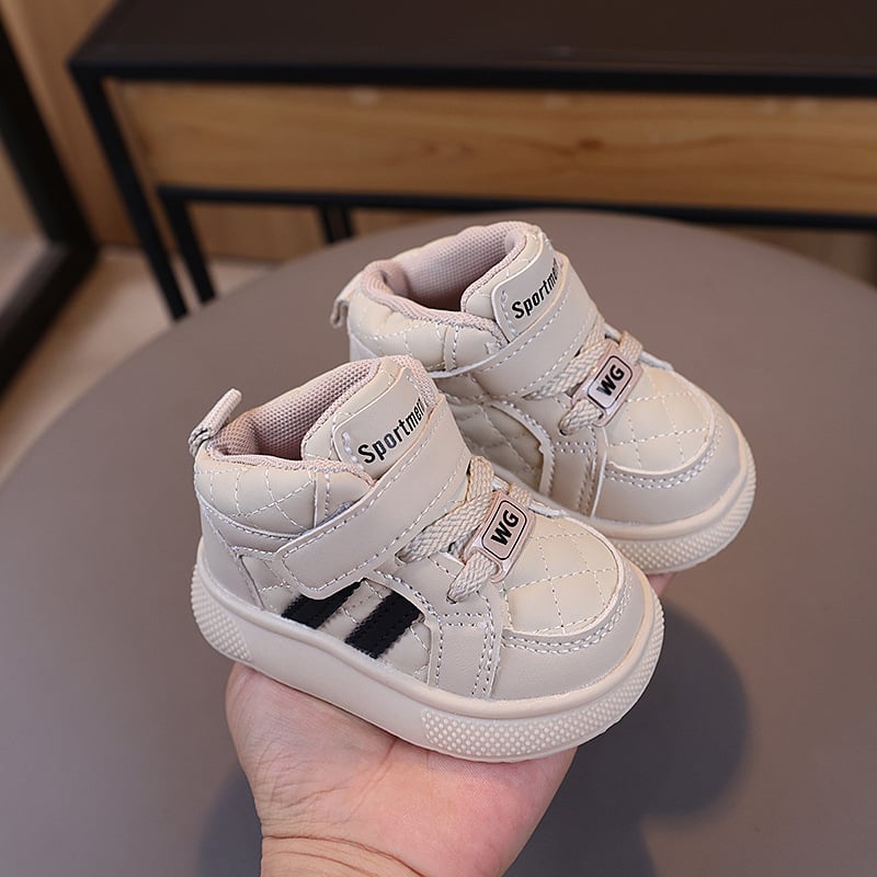 Gyerekcipő 1–3 évnek, vízálló, melegen bélelt fleece-vel, Velcro-zár, műbőr felsőrész, gumitalp, csíkos mintázat, őszi-téli